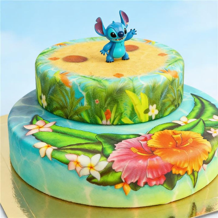 Stitch® sur gâteau plage tropicale à 2 étages