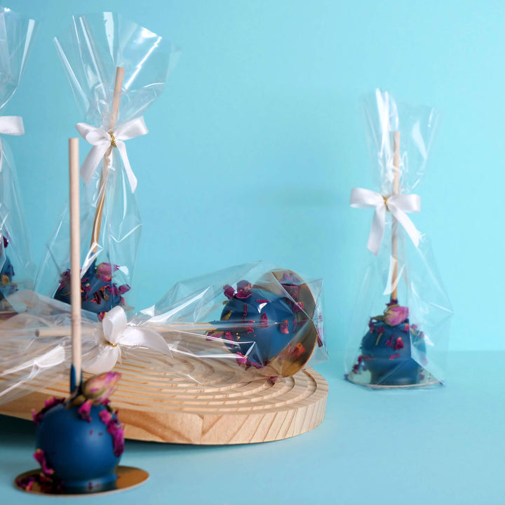 Cake-Pops Deluxe Bleus avec pétales de Rose  (10 pièces)