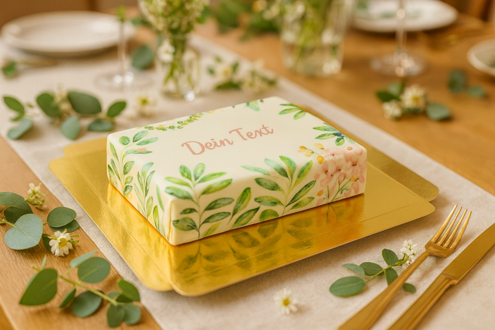 Gâteau eucalyptus rectangulaire avec inscription personnalisée