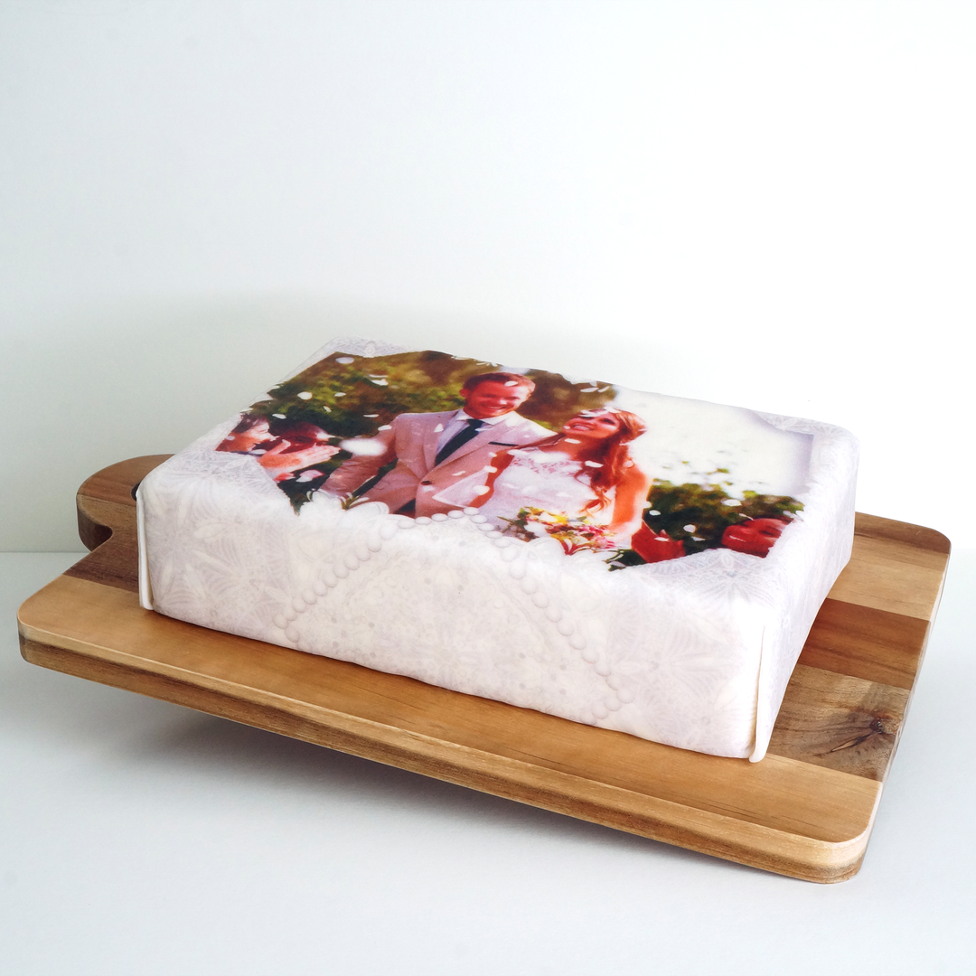 Gâteau photo rectangulaire doux mariage