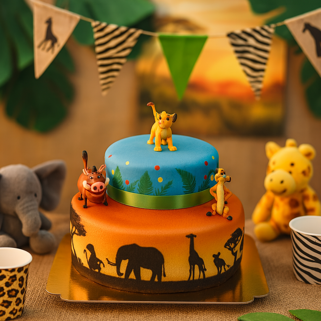 Simba®, Timon et Pumba® sur gâteau savane double-étage