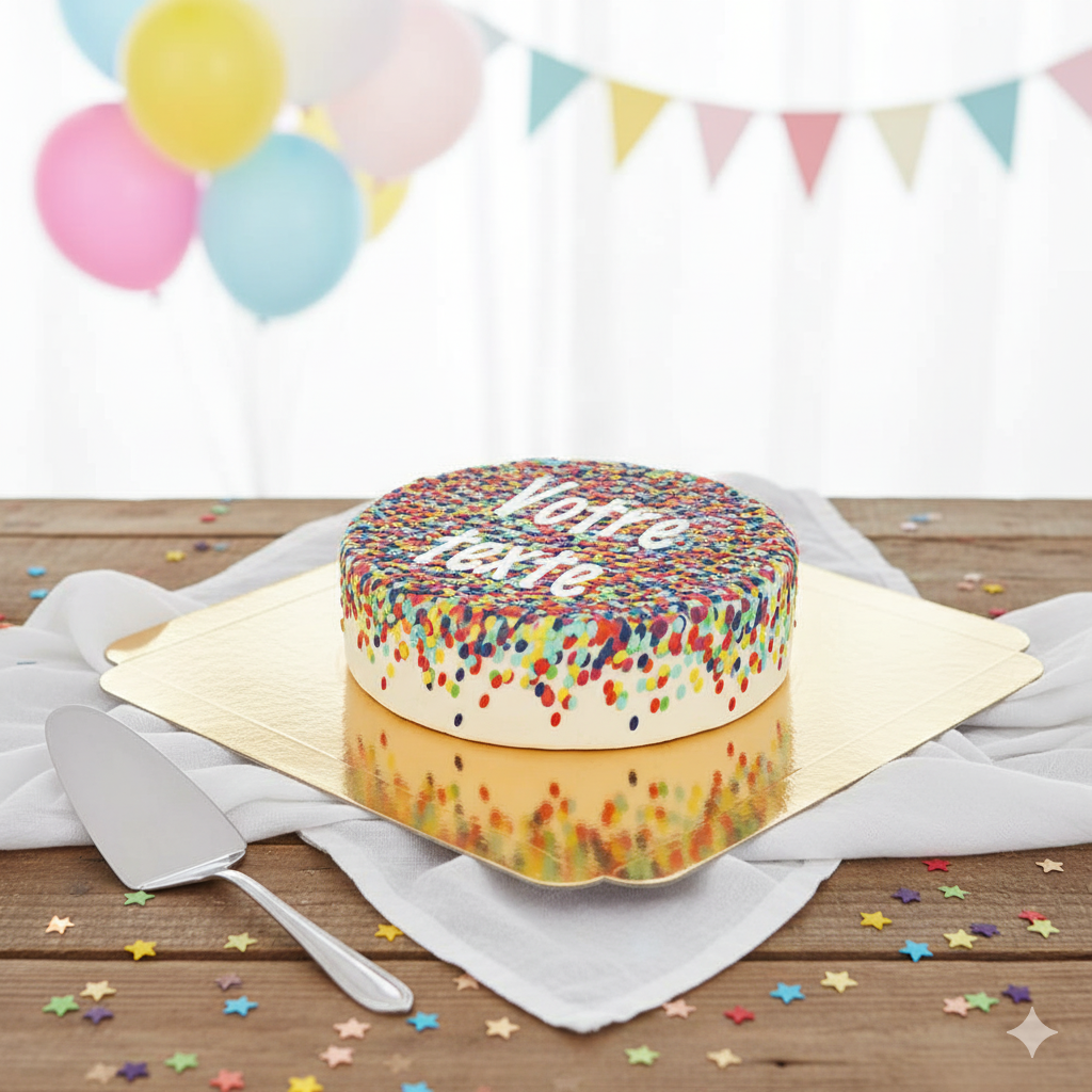 Gâteau confettis avec inscription personnalisée