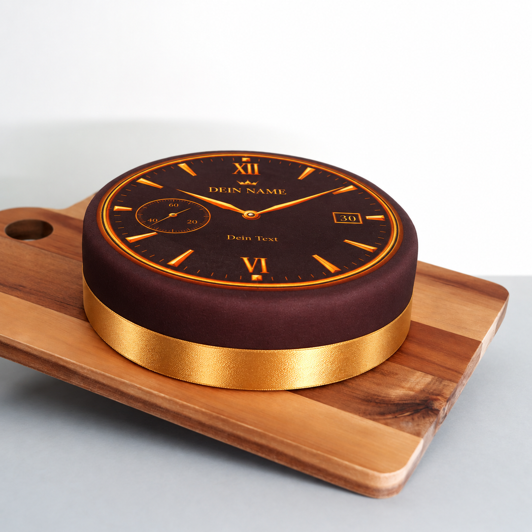 Gâteau montre de luxe bordeaux avec texte et chiffre au choix