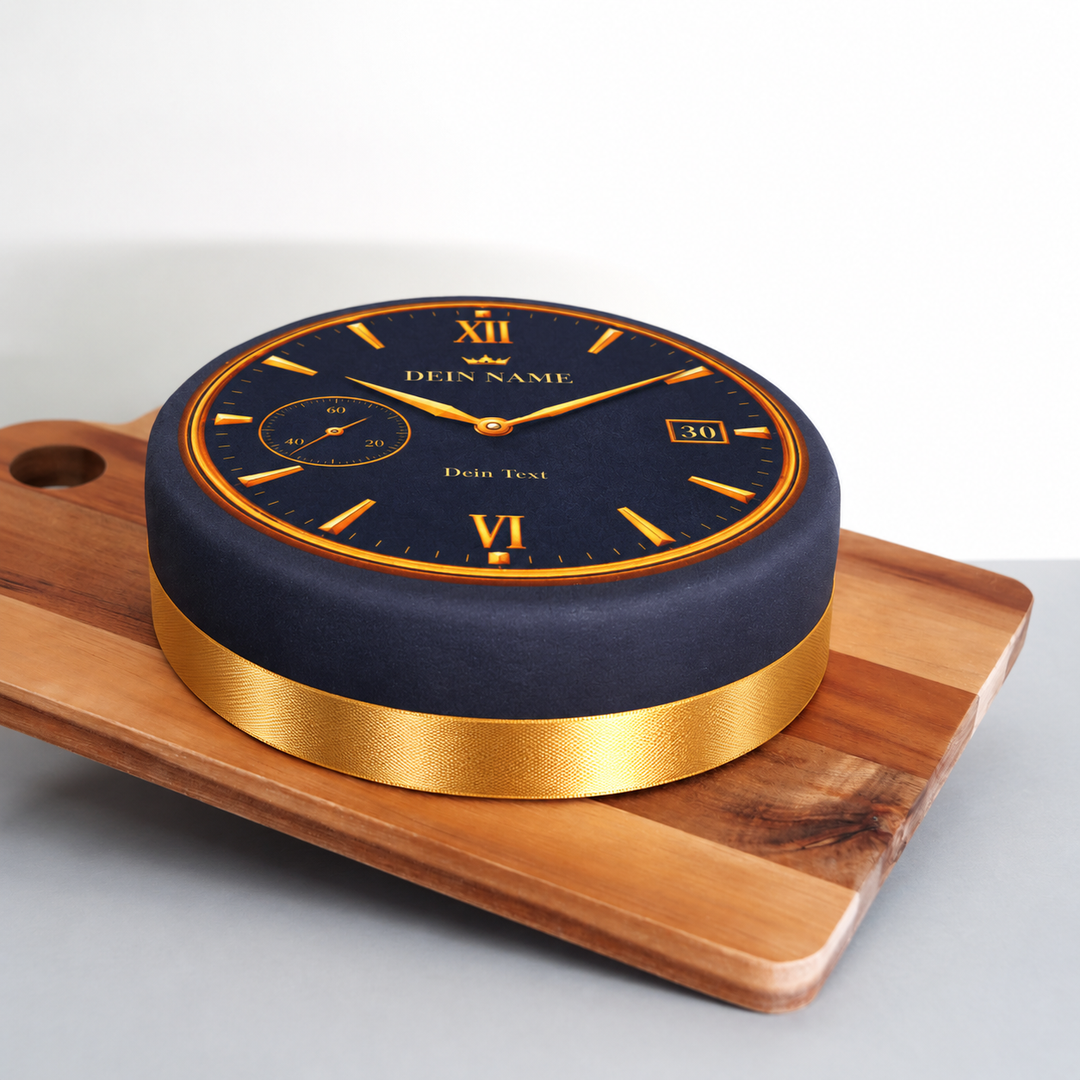 Gâteau montre de luxe bleu royal avec texte et chiffre au choix