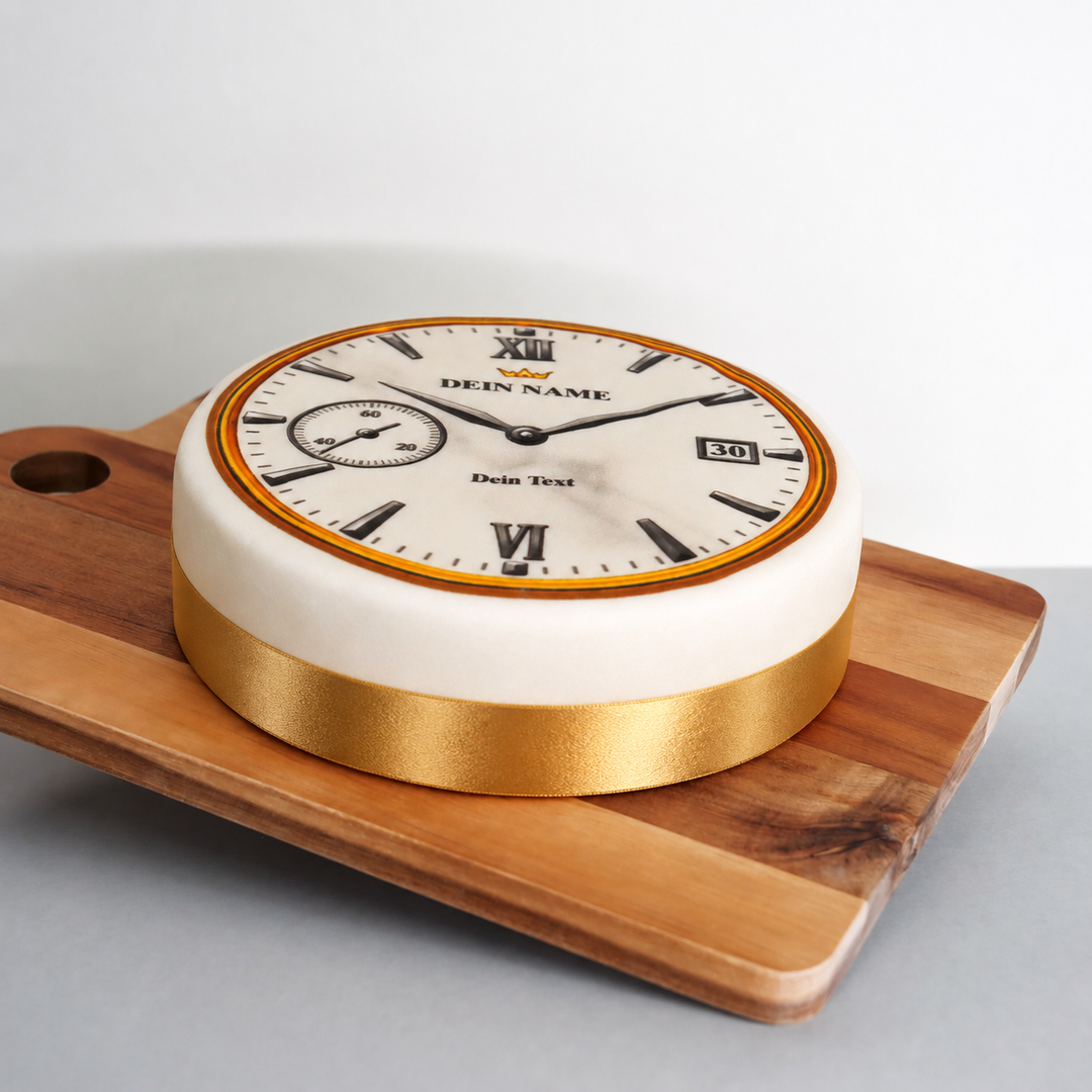Gâteau montre de luxe marbré avec texte et chiffre au choix