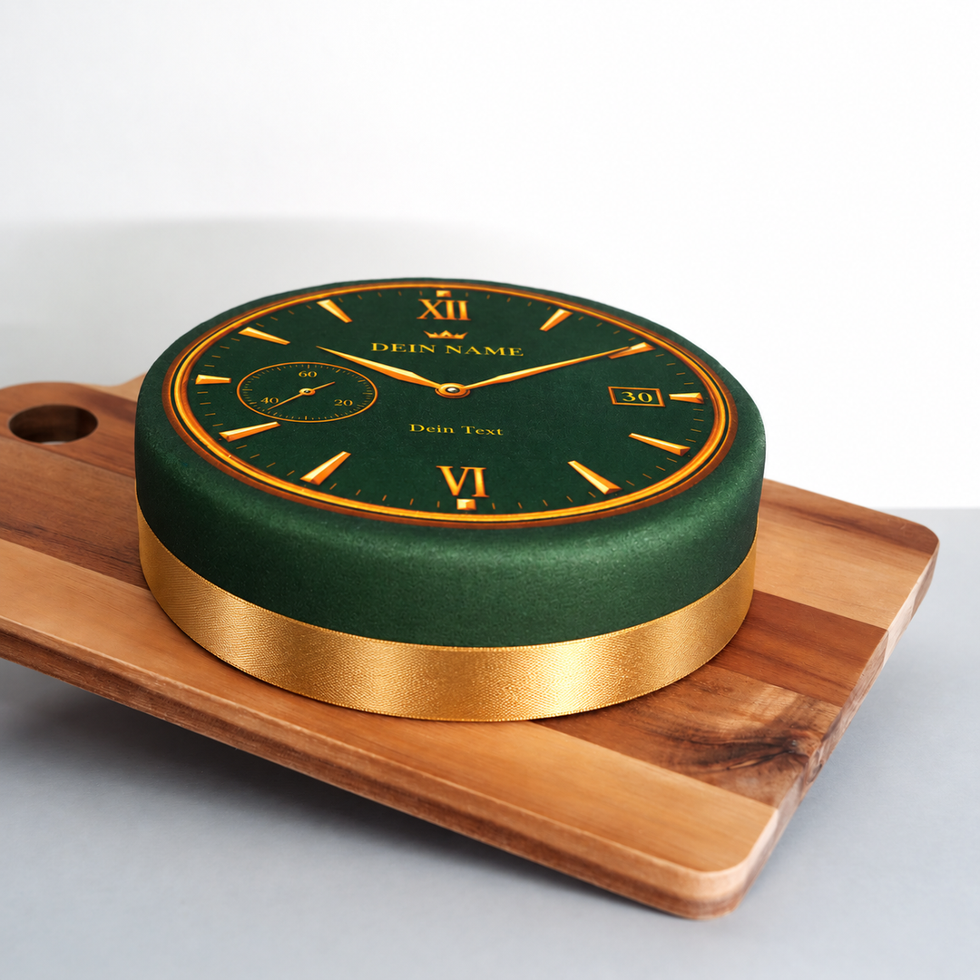 Gâteau montre de luxe vert émeraude avec texte et chiffre au choix