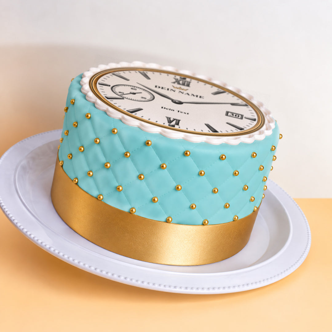 Gâteau montre de luxe bleue Deluxe avec texte et chiffre au choix