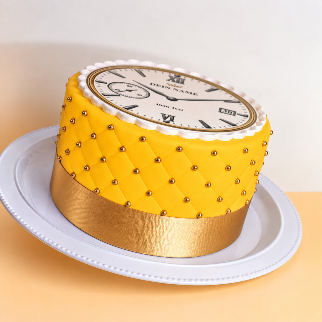 Gâteau montre de luxe jaune Deluxe avec texte et chiffre au choix