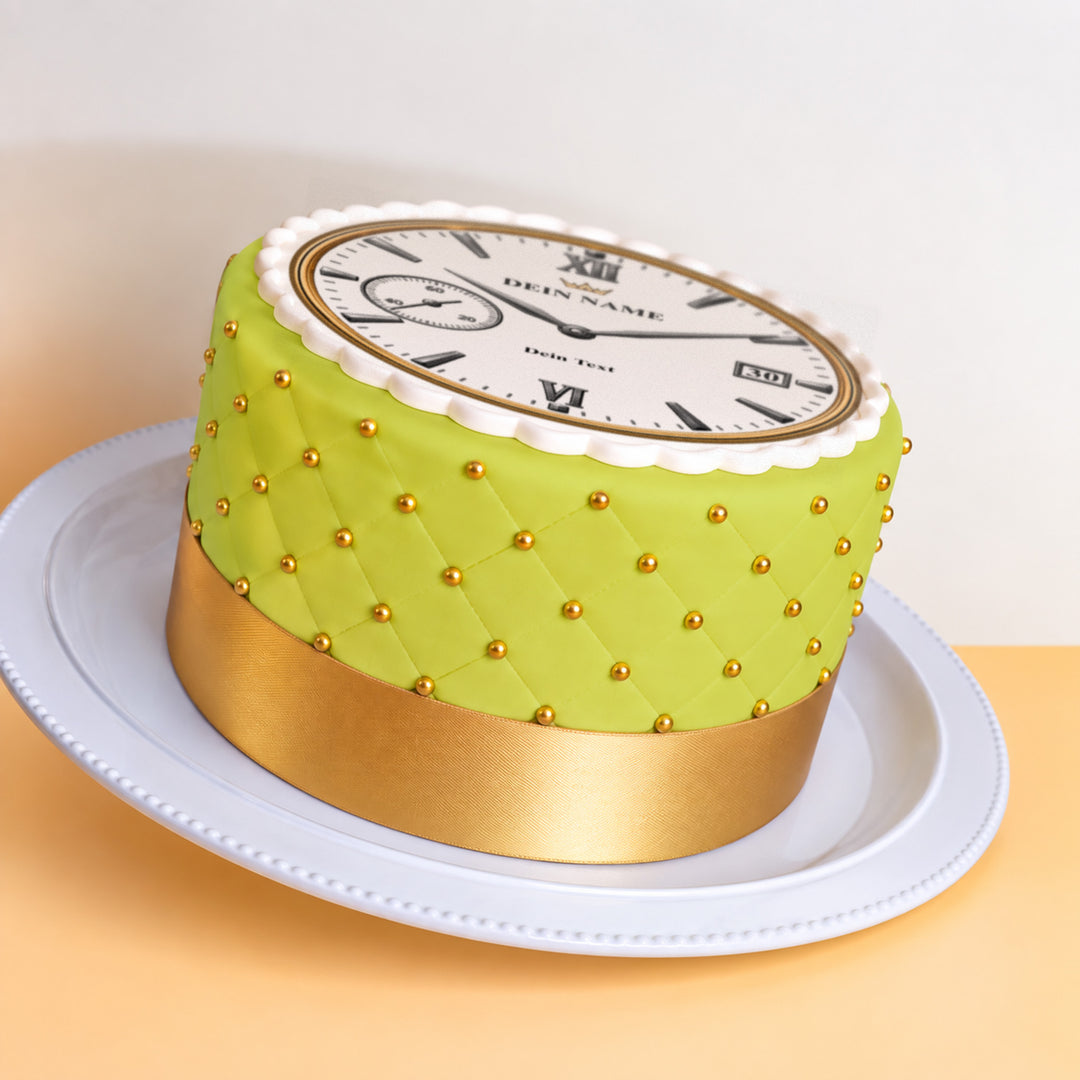 Gâteau montre de luxe verte Deluxe avec texte et chiffre au choix