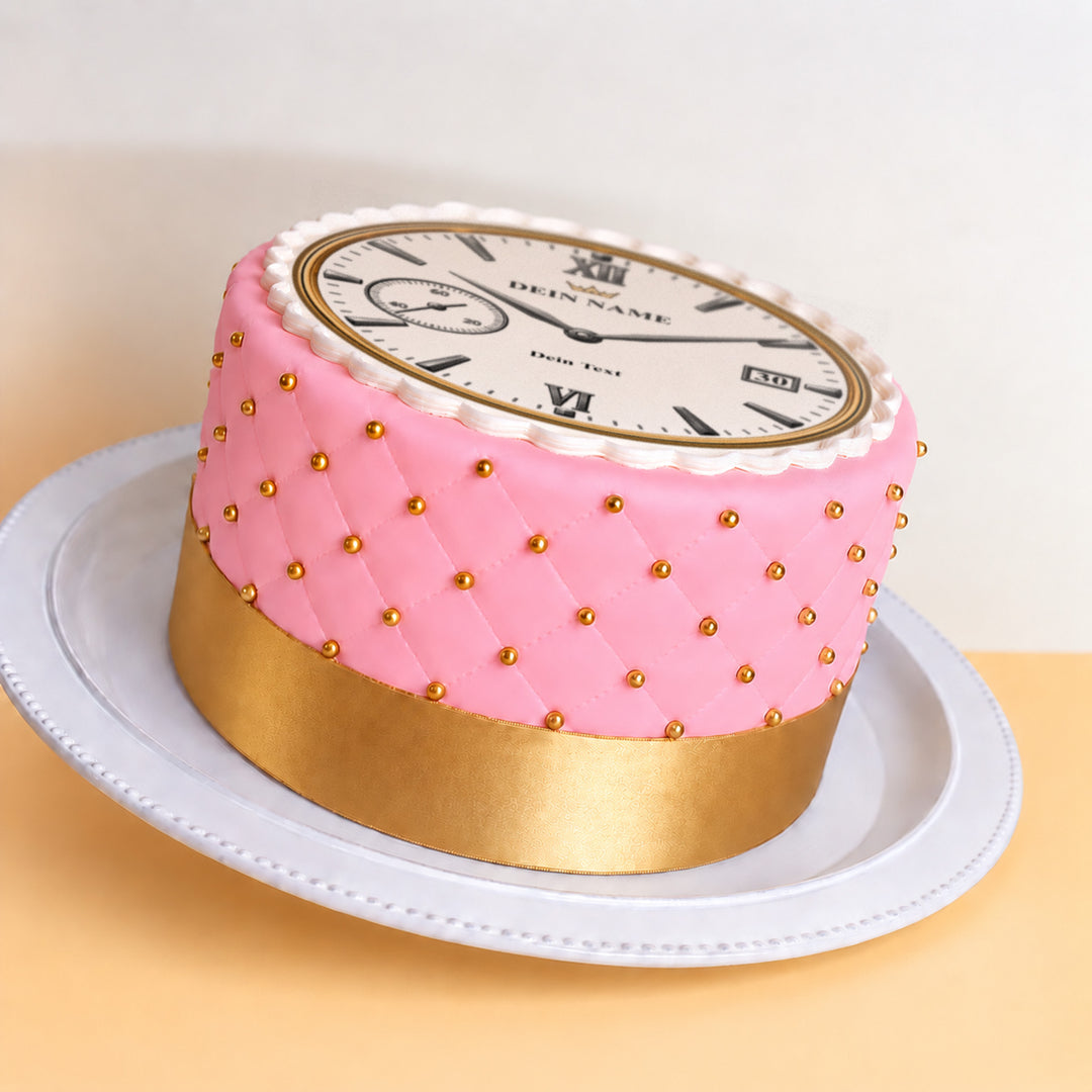 Gâteau montre de luxe rose Deluxe avec texte et chiffre au choix