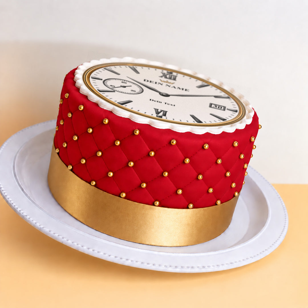 Gâteau montre de luxe rouge Deluxe avec texte et chiffre au choix