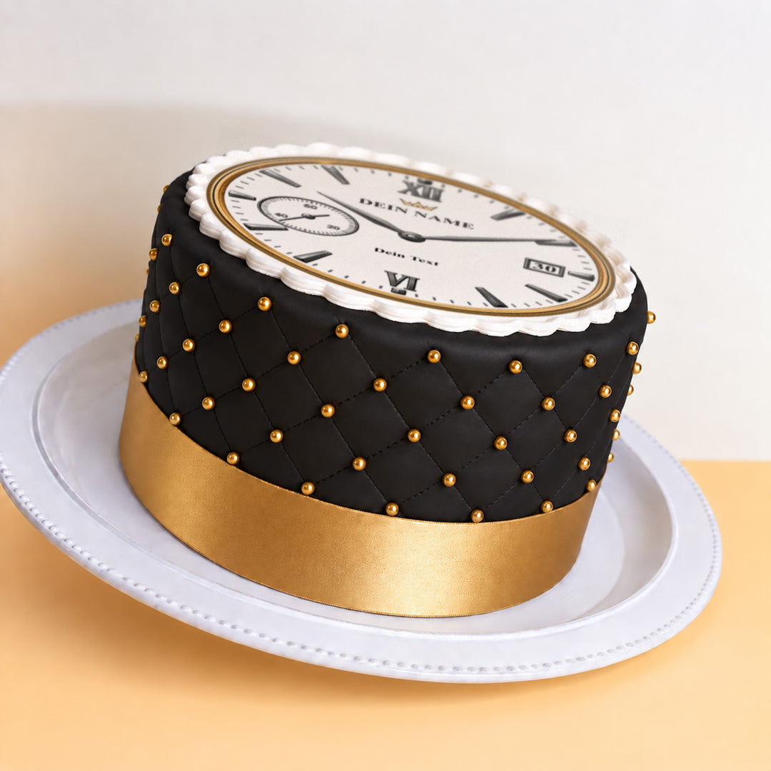 Gâteau montre de luxe noire Deluxe avec texte et chiffre au choix
