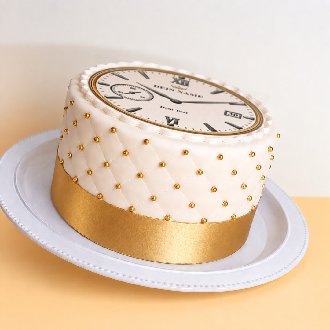 Gâteau montre de luxe blanche Deluxe avec texte et chiffre au choix