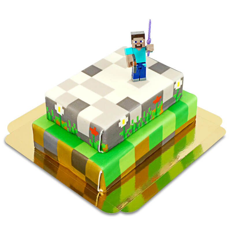 Figurines Minecraft® sur gâteau « monde des jeux » deux étages 