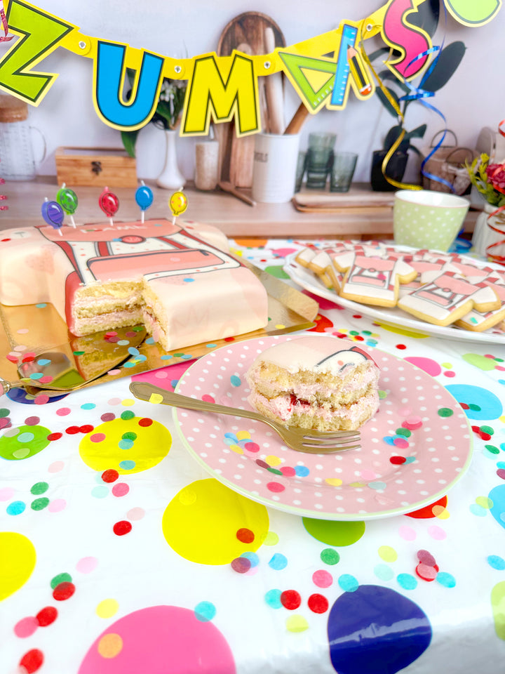 Gâteau sac d'école rose