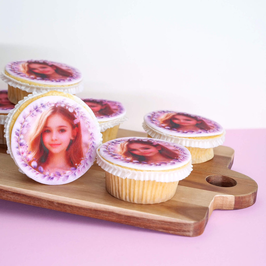 Cupcakes photo roses à motifs eucalyptus (9 pièces)