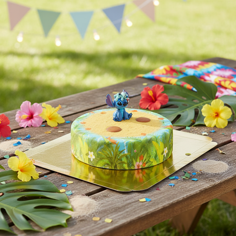 Stitch® sur gâteau plage tropicale