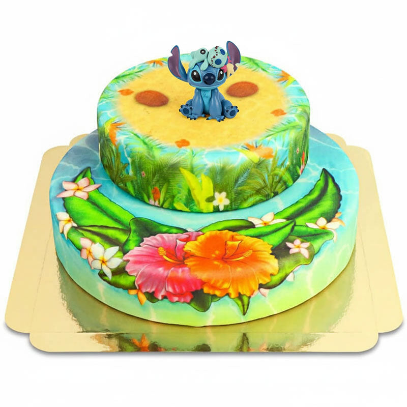 Stitch® sur gâteau plage tropicale à 2 étages