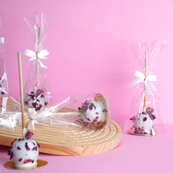 Cake-Pops Deluxe blancs avec pétales de rose (10 pièces)
