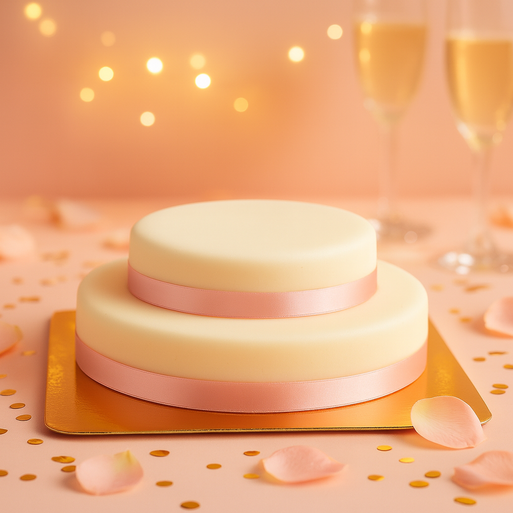 Gâteau Blanc avec Ruban sur deux étages