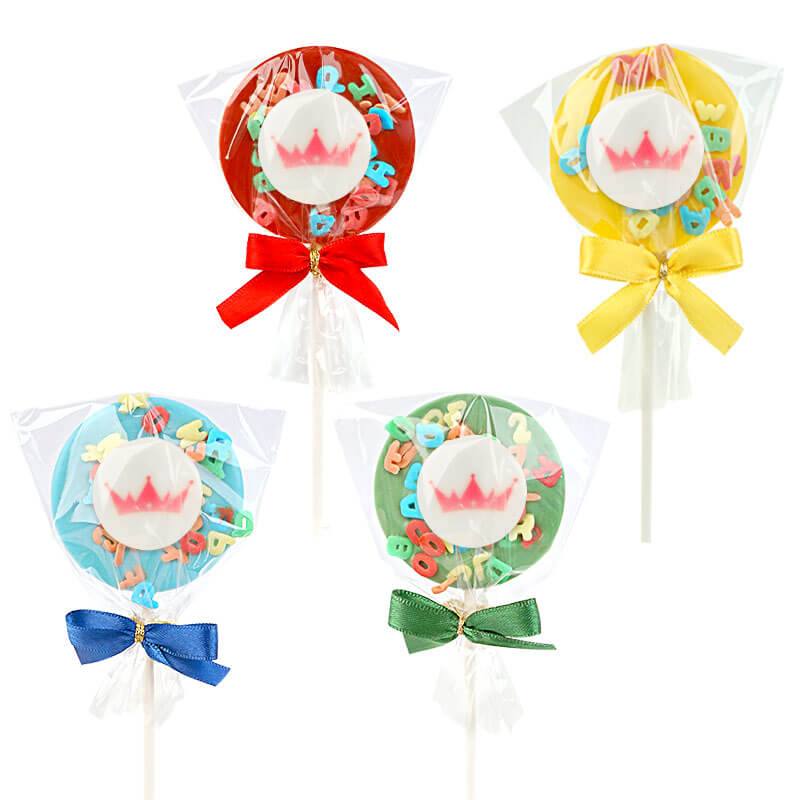 Sucettes lettres colorées avec logo (10 pièces)