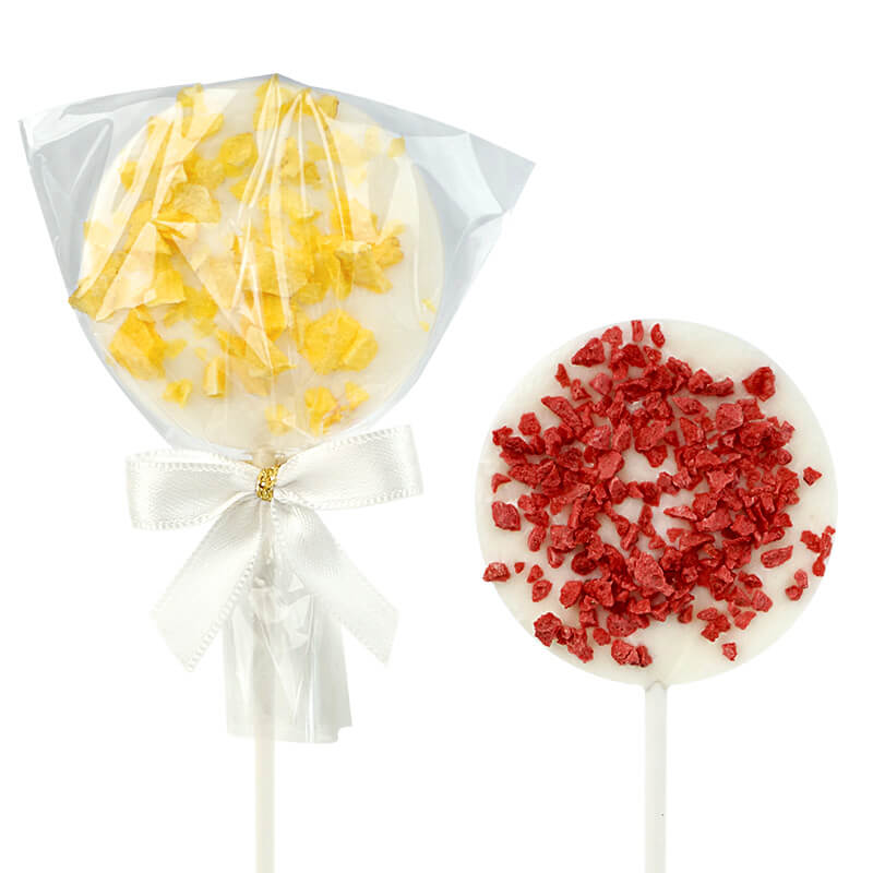 Sucettes blanches aux éclats de fraise et d'orange (10 pièces)