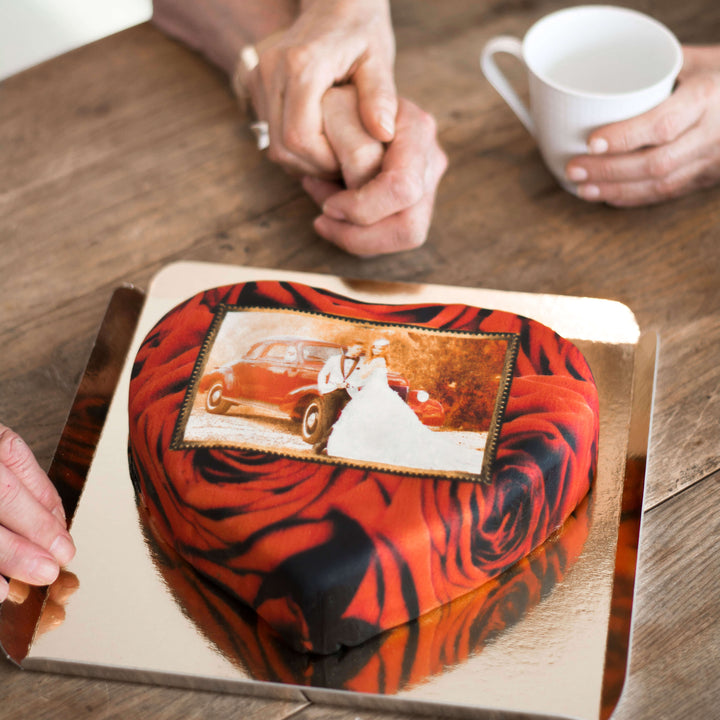 Gâteau-Photo roses rouges en forme de coeur