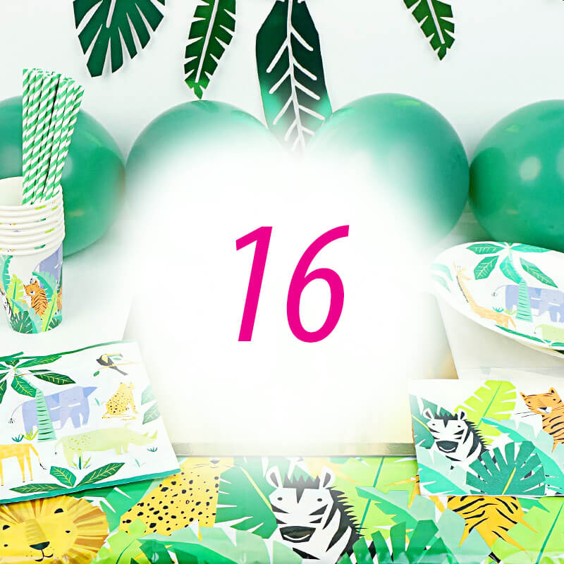 Kit de décorations jungle pour 16 personnes (gâteau non inclus)