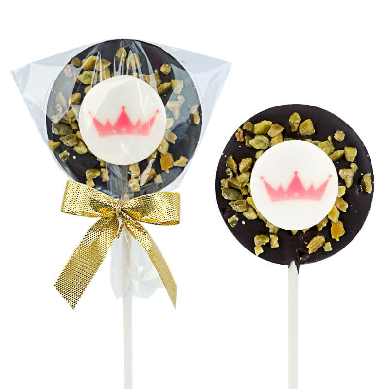 Sucettes au chocolat noir et pistaches avec logo (10 pièces)