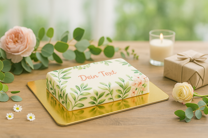 Gâteau eucalyptus rectangulaire avec inscription personnalisée