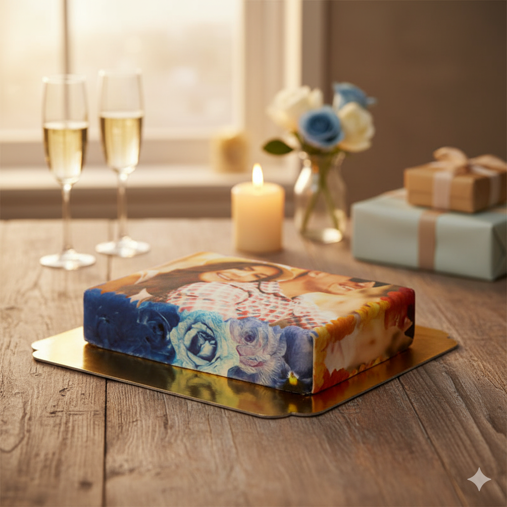 Gâteau-Photo Cadre thème Fleurs