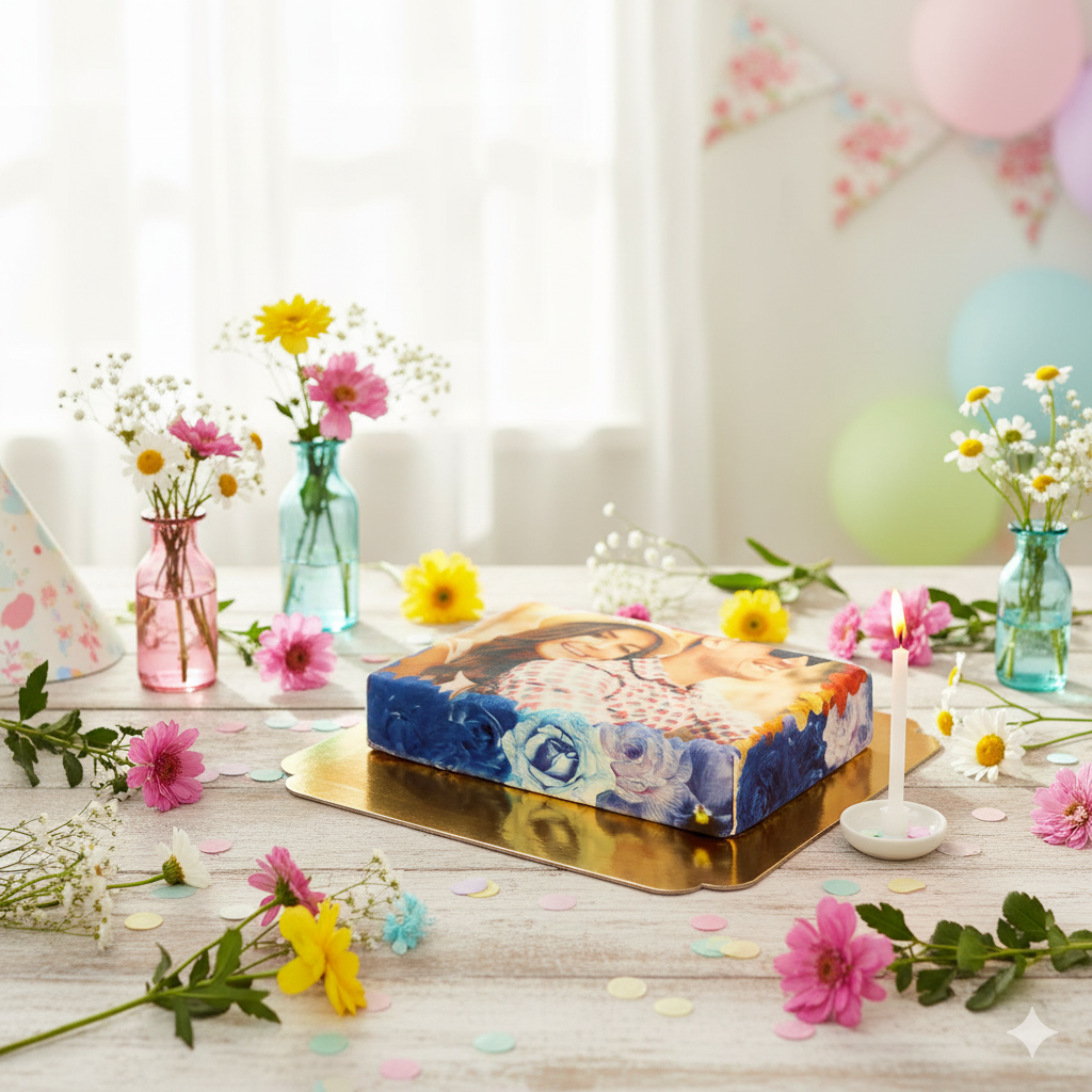 Gâteau-Photo Cadre thème Fleurs