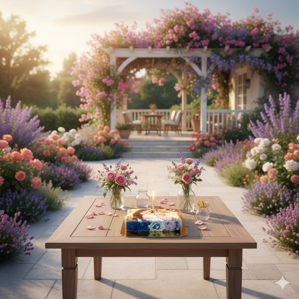 Gâteau-Photo Cadre thème Fleurs