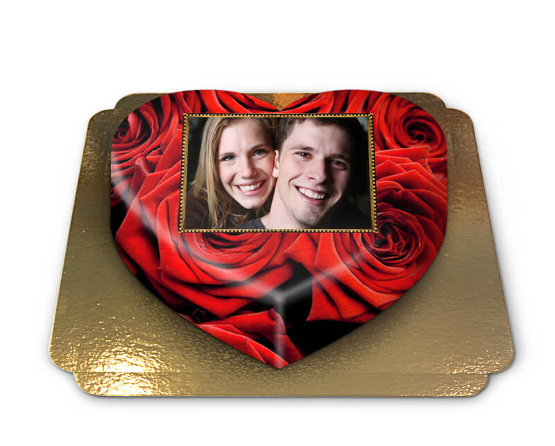 Gâteau-Photo roses rouges en forme de coeur