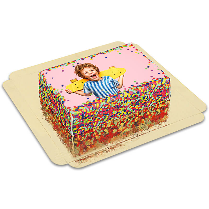 Gâteau photo avec cadre confettis