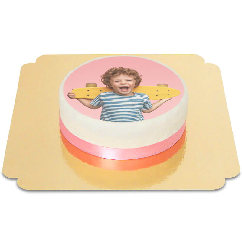 Gâteau photo rond avec ruban