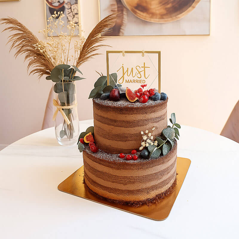 Gâteau de mariage 2 étages au chocolat avec décorations & Topper - pour 30 personnes 