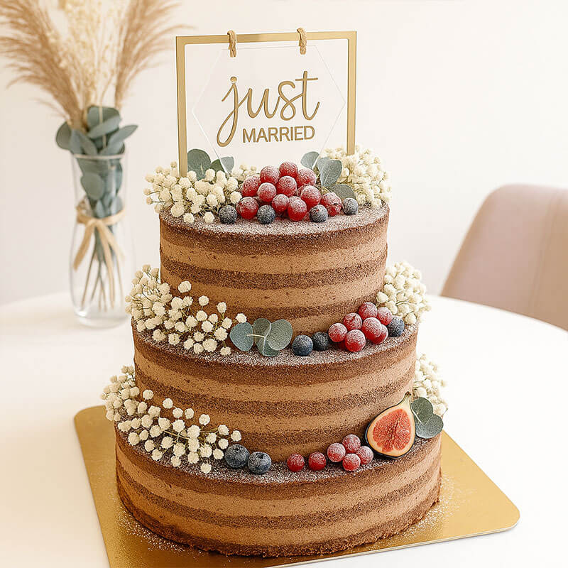 Gâteau de mariage 3 étages au chocolat avec décorations & Topper - pour 65 personnes