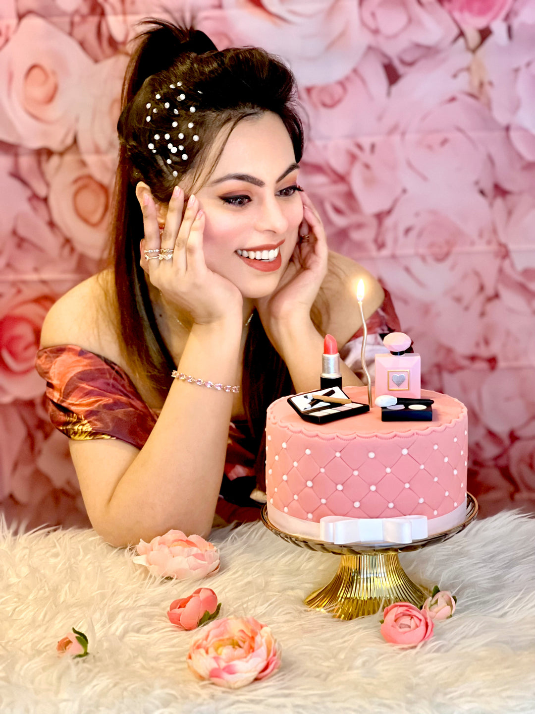 Gâteau Deluxe maquillage avec ruban blanc