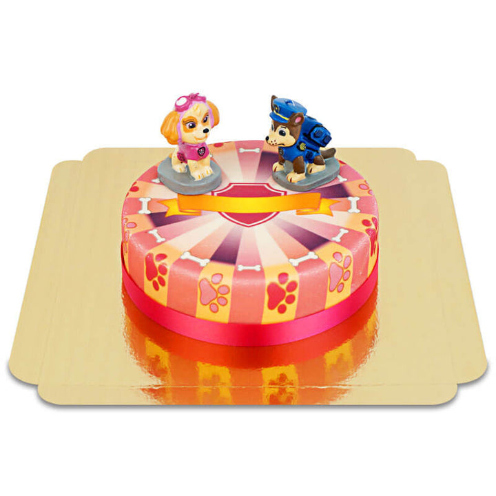 paw patrol auf pinker hundepfoten-torte_