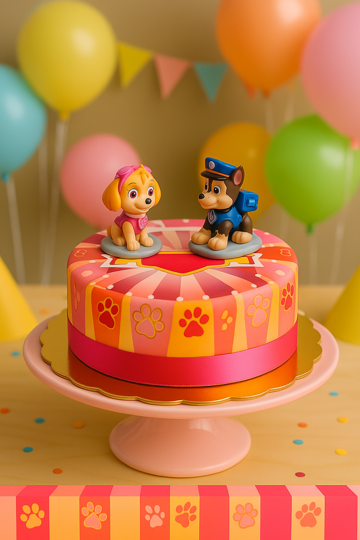 paw patrol on pink dog paw cake