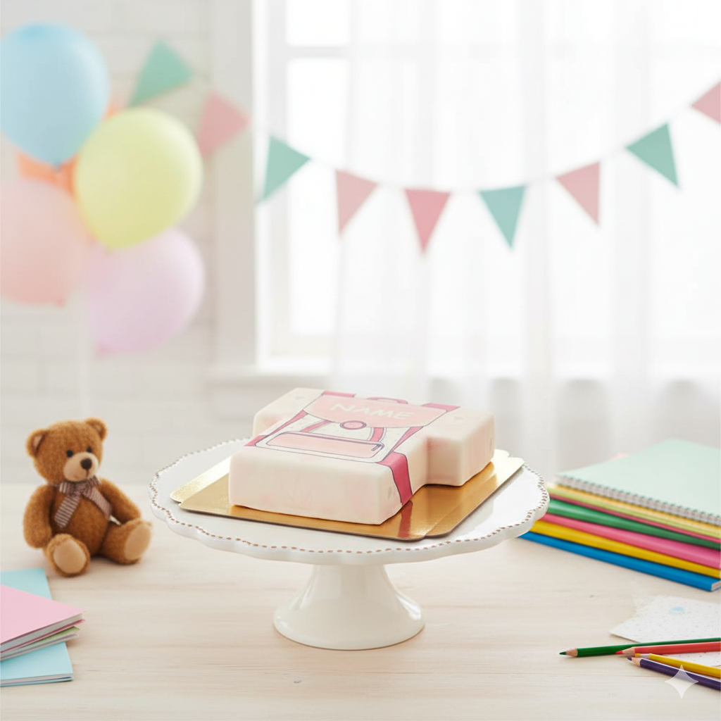 Gâteau sac d'école rose