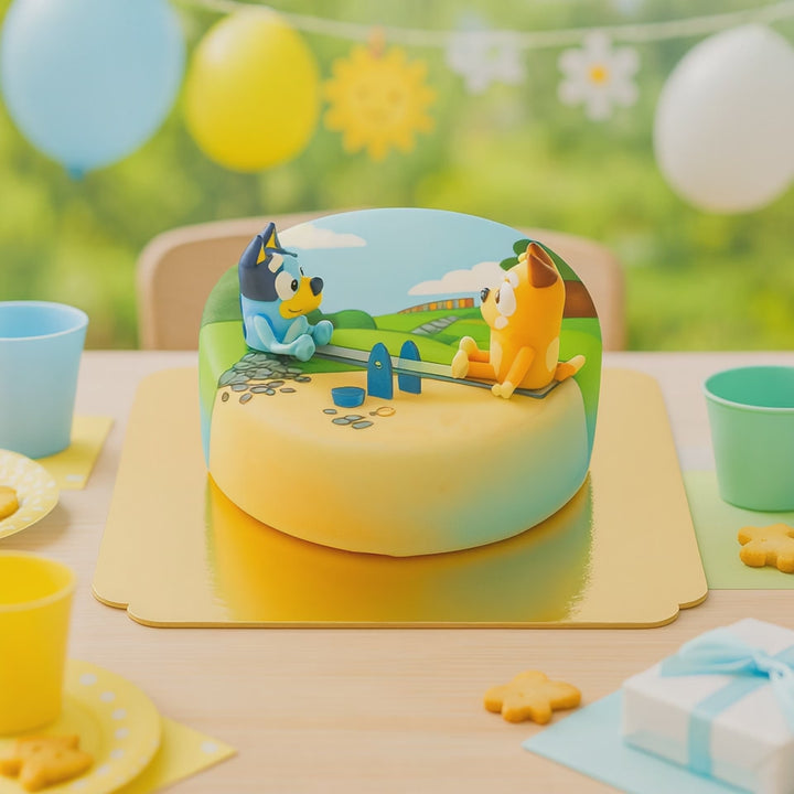 Figurine Bluey® sur son gâteau air de jeu