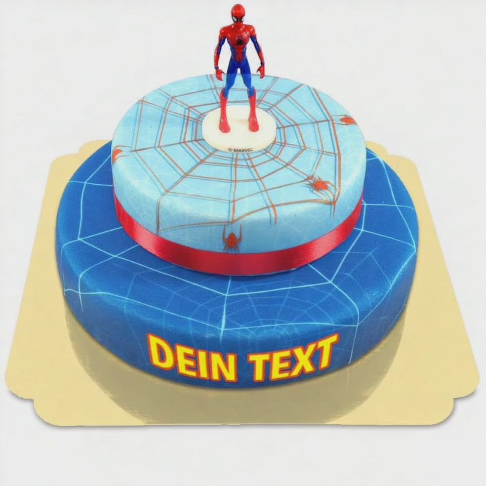 Gâteau Spiderman® et sa toile d'araignée avec ruban