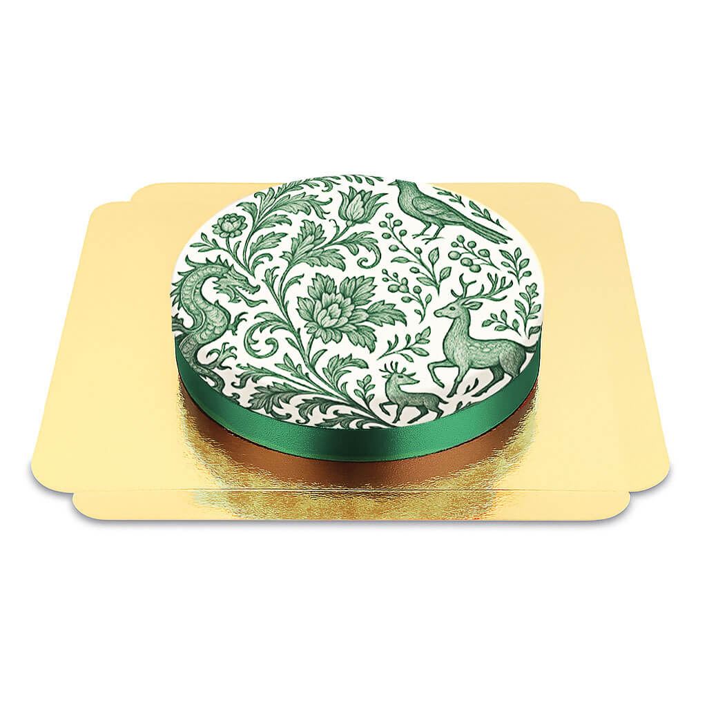 Gâteau motifs porcelaine vert foncé