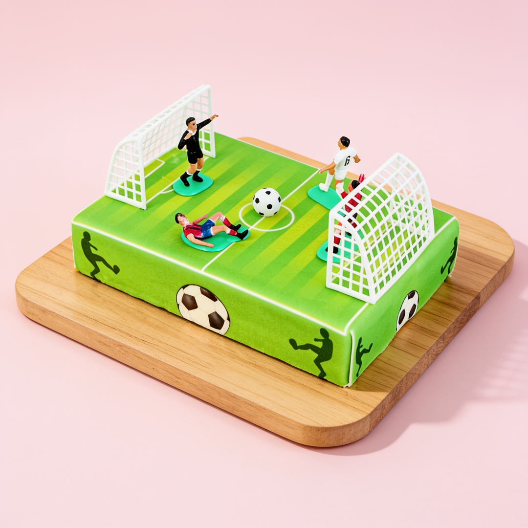 Joueurs de foot sur gâteau terrain 