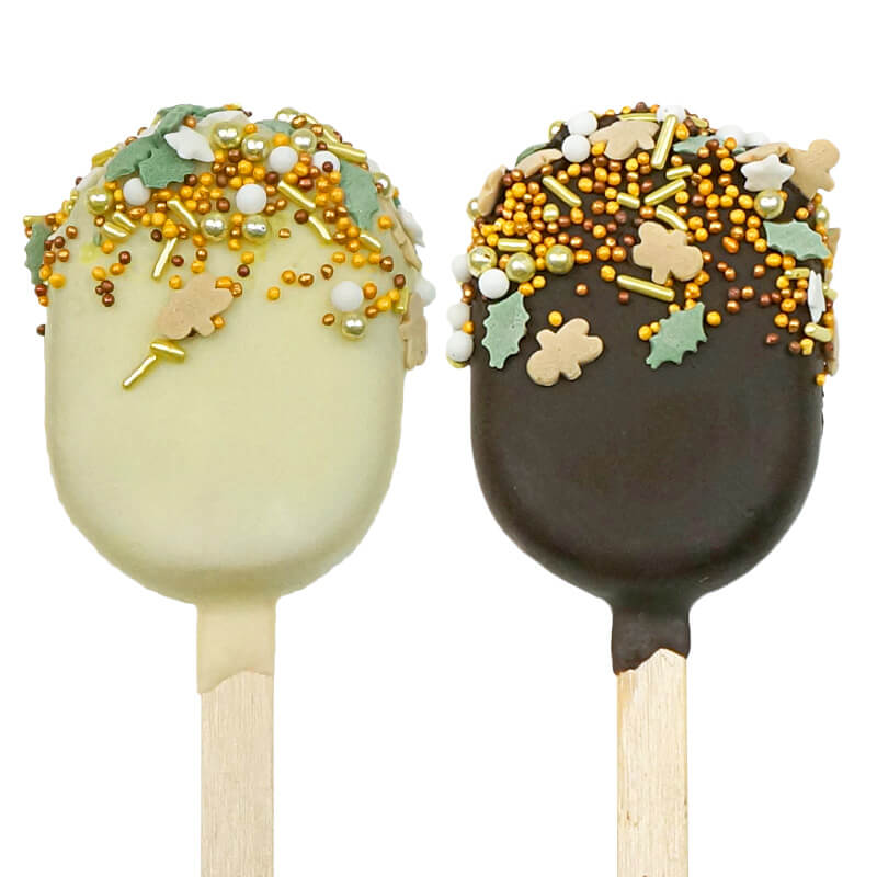 Weihnachts-Cake-Popsicle mit gold-grünen Streuseln (10 Stück)