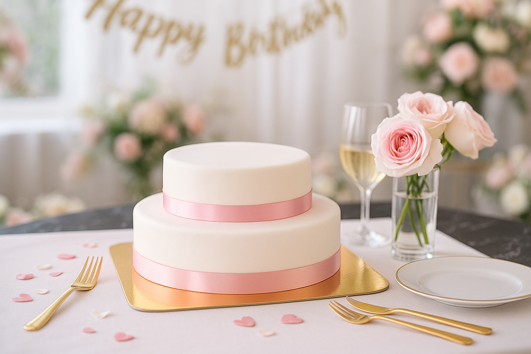 Gâteau Blanc avec Ruban sur deux étages