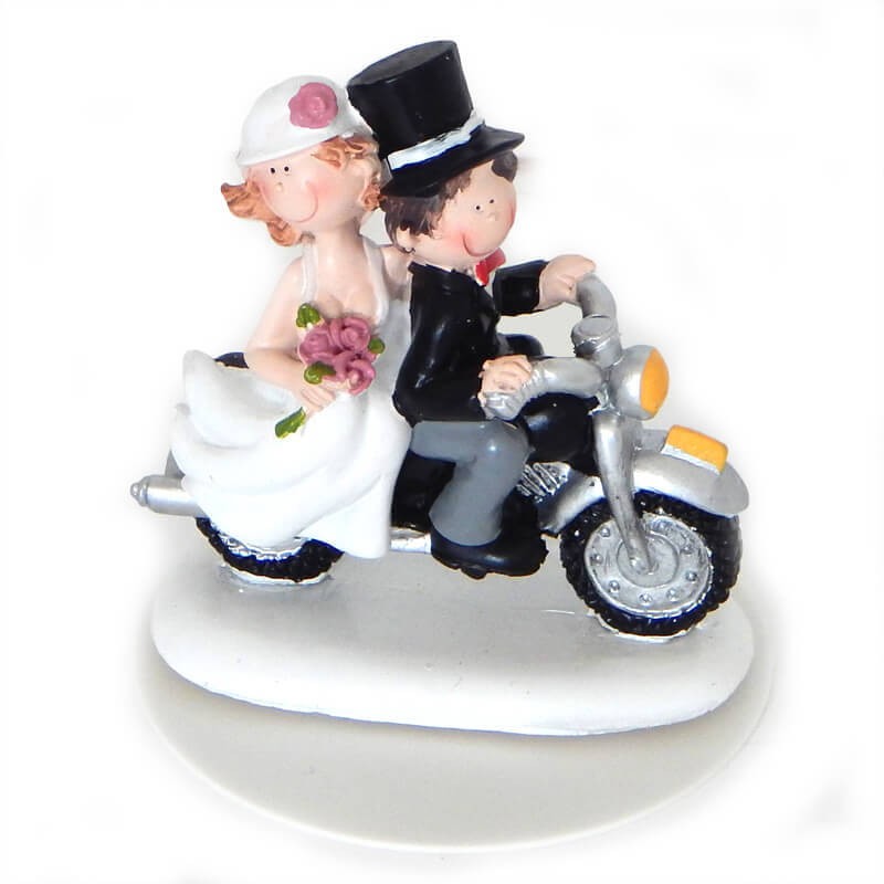Figurine Mariage du Couple de Mariés sur Moto 12 cm - Badaboum