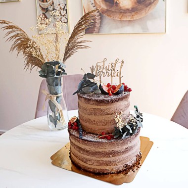 Gâteau de mariage 2 étages au chocolat avec décorations & Topper - pour 30 personnes 